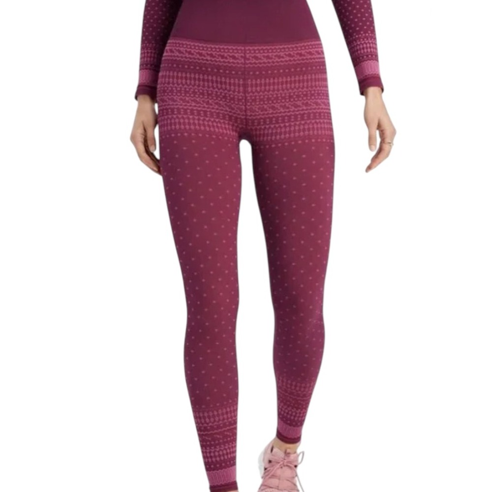 Fabletics Seamless High Rise Fair Isle Leggings Burgundy Pink Geometric Small